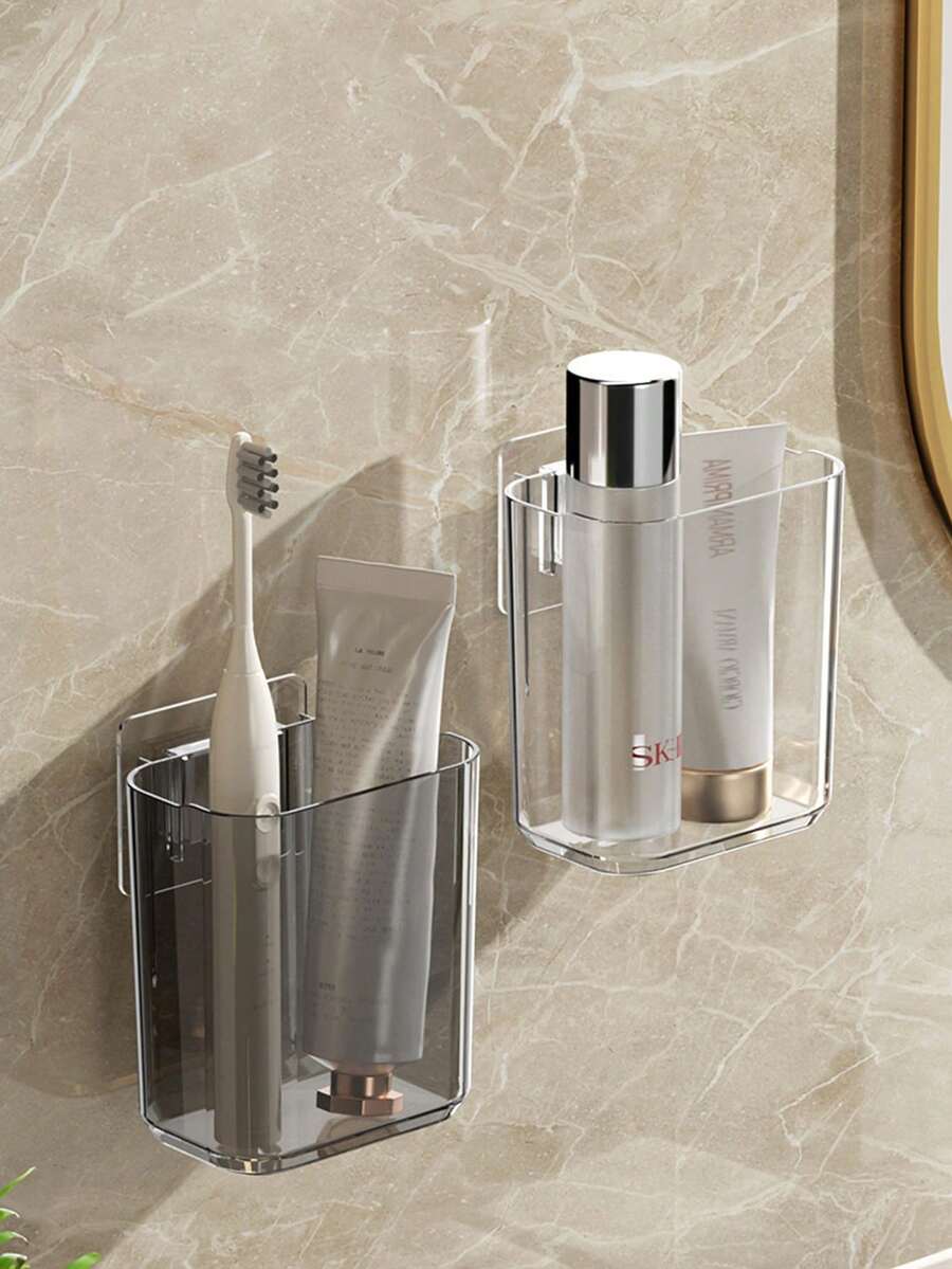 1pc Wall-Mounted Toothbrush Holder, Adhesive Bathroom Storage Rack, Minimalist Design With Drainage Hole For Electric Toothbrush, Suitable For Bathroom, Kitchen, Home Decor - Multicolor - View 1