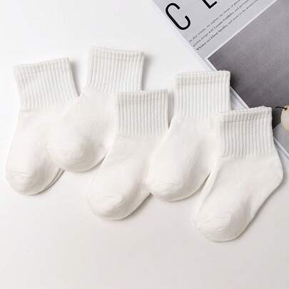 5 pares de calcetines cortos para niños mayores y calcetines deportivos casuales blancos para niños/niñas