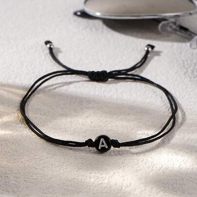 1pc Personalized 26 Letter Bracelet, Black Adjustable Braided Bracelet, Couples Bracelet, Adjustable Braided Bracelet, Gift For Best Friend, Family, Valentine's Day, Friend, Birthday, Anniversary
