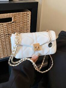 New Fashion Women's Quilted Woven Metal Chain Small Square Bag, Metal Clasp Closure, Minimalist Commuter Versatile Shoulder & Crossbody Bag - Multicolor - View 13