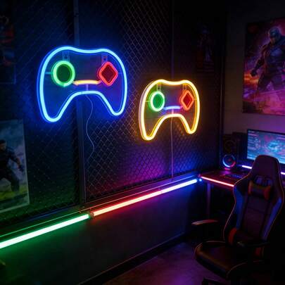 1pc LED Game Controller Neon Light Wall Decor, Battery/USB Powered Romantic Fairy Lamp, Home/Party/Gaming Room Decoration, Bedroom/Living Room Birthday Decor Colorful Light