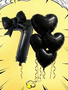 7-Piece 32-Inch Number Balloon Set, Black 0-9 Number Balloons With Bows And Hearts, Aluminum Foil Balloons. Suitable For Birthday Parties, Anniversaries, First Birthdays, And Room Decorations. - Black - View 5
