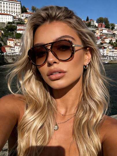 1 Pair Retro Minimalist Large Frame Fashion Glasses, Suitable For Daily Wear, Streetwear, Outdoor, Party, Unique Oval Decor Stylish Glasses For Women, Beach Accessories, Vintage Y2K Style, Suitable For Summer Beach Vacation, Outdoor Travel