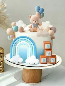 1个蓝色和粉色气球熊蛋糕装饰，无需用电，是生日派对、性别揭晓派对、婚礼的最佳选择 - 彩色 - 查看 9