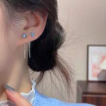 1对，蓝色鸢尾花耳环，女士甜美小众精致风格，清新灵动，温柔百搭，适合通勤和约会佩戴 - 淺藍色 - 查看 1