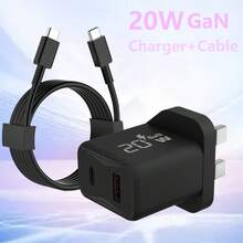 快速充电 GaN 墙式充电器，USB-C 插头，PD20W+QC18W/GaN 快速充电器，双端口充电器，兼容 16/15/14/13/12/11 Pro Max Plus/XS/XR、Galaxy 等机型，包含 1 米/3.3 英尺 USB-C 转 C 数据线和快速墙式电源适配器，春季礼品 - 查看 2