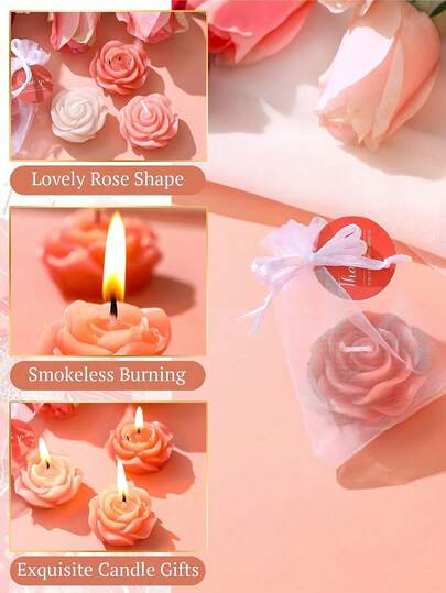24pcs Rose Scented Candle Gift Set, Includes Organza Bag And Thank You Card, Romantic Rose Shaped Scented Candles, Suitable For Wedding, Party, Proposal, Home Decor