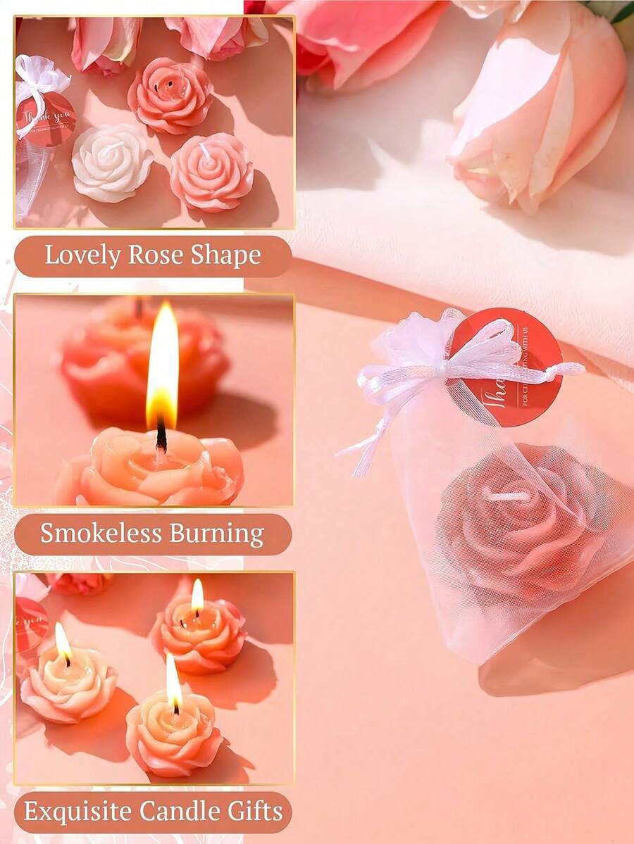24pcs Rose Scented Candle Gift Set, Includes Organza Bag And Thank You Card, Romantic Rose Shaped Scented Candles, Suitable For Wedding, Party, Proposal, Home Decor - 24pcs - View 1