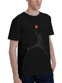 Men's T-shirt, soft and classic, suitable for daily wear, with a basket pattern design, suitable for young men, 100% pure cotton, comfortable and breathable. Suitable for daily use in summer. - Negro - Ver 4