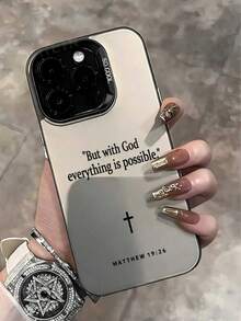 1pc Bible Verse Design Shockproof Protective Phone Case, Suitable For IPhone 16 Pro Max/15/14 Plus/13/12/11 - Multicolor - View 3