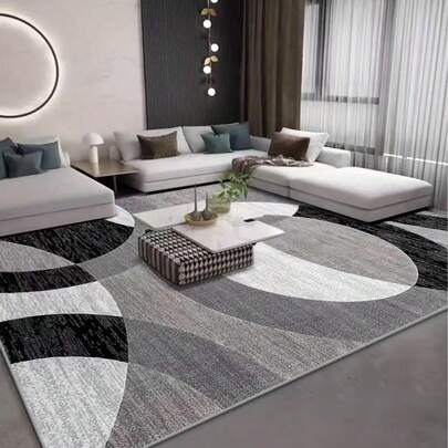 GEL HUT MUN Thảm trải sàn nhung 850gsm họa tiết hình học trừu tượng, mềm mại, chống trơn trượt, có thể giặt máy, phù hợp cho phòng khách, phòng ngủ, văn phòng, thiết kế cổ điển cỡ lớn với lớp lót chống trơn trượt.