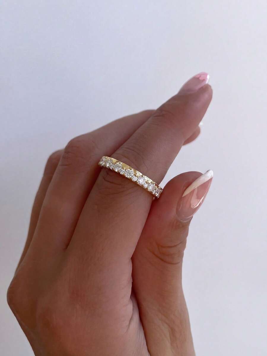 1枚S925纯银半圆形钻石戒指，女士拇指戒指，精致珠宝礼品 - 半圈圓鑽 - 查看 1