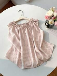 PARARAL 女士优雅波点印花无袖休闲上衣，女士夏季服装，女士沙滩装，女士外套，女士度假装，波点衬衫 - 卡其色 - 查看 4