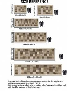 1pc Silica Gel Kitchen Floor Mat, Geometric Patchwork Pattern In Warm Tones Of Deep Brown, Light Brown And Beige. Combining Classic Checkerboard And Solid Color Blocks In A Vintage Yet Orderly Geometric Mosaic Design. - Multicolor - View 3