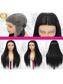 200% Ultra High Density Wear And Go Glueless Straight Wig - 13x4 HD Lace Front Human Blended Hair, Pre-Plucked & Pre-Cut Drawstring Wig , Beginner Friendly, No Glue & Ready To Wear - Natural & Black - View 3