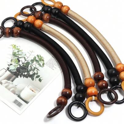 1 chiếc giỏ đan tay 33/37cm, kiểu cổ điển với hạt gỗ và mây, quai dây nylon, phụ kiện tự làm túi xách và quần áo.