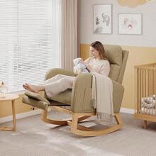 Silla basculante con reposapiés, Corduroy / PU cuero silla planadora con bolsillos laterales, silla de guardería con almohada, Silla basculante acento para sala de estar dormitorio sala de enfermería - Pana marrón claro - Ver 7