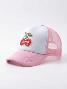 Mũ lưỡi trai lưới thêu hình quả anh đào đỏ cho bé gái, mũ snapback thoáng khí theo mùa, chống nắng mùa hè. - 1PC - Xem 10