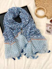 1pc Women's Light Blue Fashionable Casual Lightweight Sunscreen Scarf, Spring/Summer - Multicolor - View 3