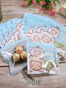 20个可爱卡通兔子和小狗印花袋，宰牲节糖果饼干包装袋，烘焙食品包装小礼品袋，半透明自封袋 - 查看 14