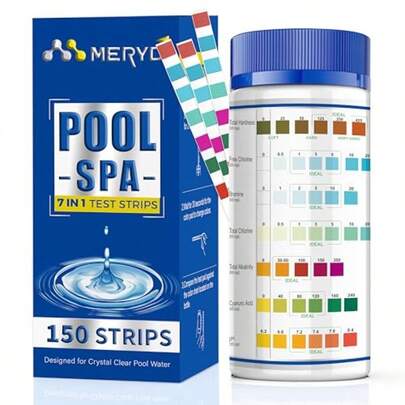 7-Way Pool Test Strips150 Strips Pool And Hot Tub Test Strips Accurate Test Bromine Total Alkalinity PH Free Chlorine Total Hardness Cyanuric Acid And Total Chlorine Pool Spa Water Test Strips