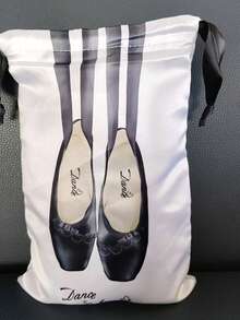 舞蹈鞋收纳袋，缎面抽绳袋，防尘芭蕾舞鞋袋 - 黑色 - 查看 5