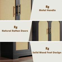 Gabinete Buffet, Almacenamiento Credenza con 2 puertas de ratán y estantes, Mesa de consola moderna Acento Gabinete de café para sala de estar, cocina, pasillo, comedor, entrada - Negro - Ver 4