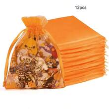 12个装欧根纱束口袋，4英寸x6英寸 - 彩色小香水袋/珠宝礼品袋，网状束口袋，适用于珠宝、香水、园艺用品，是母亲节、婚礼、返校季、毕业典礼、生日派对礼物的理想之选。 - 橘色 - 查看 7
