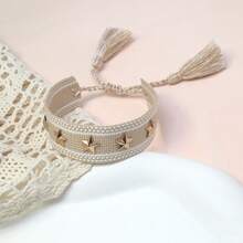 1件装时尚编织手链，饰有五角星铆钉 - 卡其色 - 查看 6