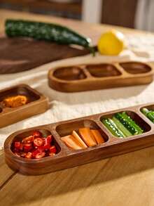 1 Set Wooden Divided Serving Tray, Includes 2/3/4 Compartments, Suitable For Appetizers, Desserts, Cookies, Fruits, Vegetables And Other Foods. Exquisite Wooden Serving Platter, Essential For Daily Home Life, Applicable For Dining Table Decor, Housewarming, Christmas Party, Kitchen Supplies, Gathering Meals, Family Dining, Afternoon Tea And Picnics, An Excellent Choice For Housewarming Gifts. - Multicolor - View 4