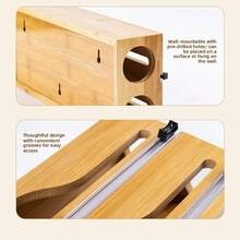 1 Multi-Specification Universal Bamboo And Wood Wall-Mounted Cling Film Cutter Kitchen Supplies Multi-Grid Two-Way Cling Film Dispenser Wholesale - Khaki - View 6