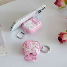 Funda protectora con diseño impreso de flores rosas a doble cara compatible con Apple 4, Pro 2/Pro 3, diseño de interruptor de bloqueo multifuncional que protege perfectamente el estuche de los auriculares, opción de moda y versátil (auriculares no incluidos) - Rosa - Ver 4