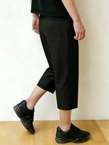 Men's Black Straight Fit Button Waist Casual Shorts - Black - View 3