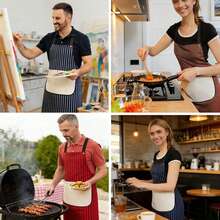 Tạp dề lưng chéo có túi, tạp dề nhà bếp có khăn liền, tạp dề kẻ sọc không cần buộc dây dùng cho nấu ăn, làm vườn, sơn sửa, dọn dẹp. - Nhiều màu - Xem 5