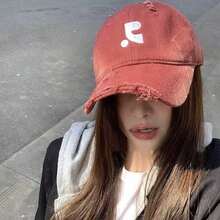 1pc New Vintage American Baseball Cap, Embroidered, Distressed, Minimalist, Suitable For Summer, Shading, Versatile, Korean Cotton - Multicolor - View 2
