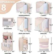 8 Set Packing Cubes For Travel, Gifts For Women Mom,Anti-Tearing Suitcase Organizer For Luggage With Shoe &Amp; Hanging Toiletry Bag,OlarHike Vacation Essentials &Amp; Accessories For Cruise Ship - ColorA - 查看 2