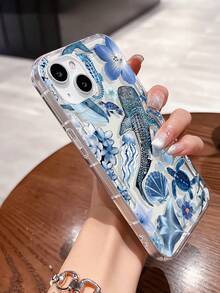 1个个性化海洋元素鲸鱼、贝壳、花朵图案手机壳，适用于三星Galaxy/ 17 Pro Max/Air/16 Pro Max、15/14 Plus/13/12/11系列，A03s、A03Core、A04、A12、A13、A14、A21s、A22、A23、A24、A32、A33A34、A5、A51A52、A53、A54、A71、A72、A73系列 - 彩色 - 查看 3