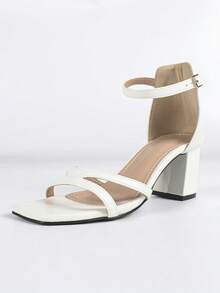 女士夏季高跟凉鞋，白色优雅性感时尚高跟露趾凉鞋，粗跟新娘婚鞋 - 白色 - 查看 7