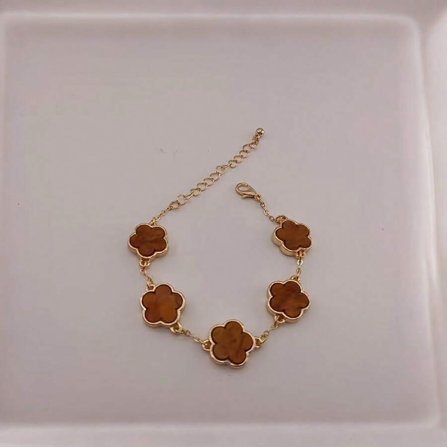 男士经典棕色幸运草设计商务时尚手链 1 件 - 棕色 - 查看 1