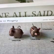 2D Flat - Set Of 6 2D Pig Charms Made Of Resin, Perfect For Jewelry Crafting - Multicolor - View 6