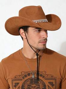 1pc Western Style Rhinestone Cowboy Hat, Adjustable Anti-Slip Strap, Suitable For Daily Wear, Music Festivals, Parties - Top Hat - View 3