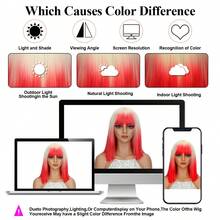 短款波波头合成假发，卷刘海，100%耐热纤维，适合角色扮演和派对。 - 粉色 - 查看 9