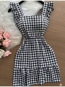 Popcorn Short Dress - Black and White - View 1