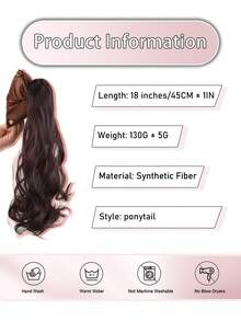 18-Inch Synthetic Wavy Ponytail Hair Extensions, Natural Seamless Long Braids, Suitable For Holiday Party Outfits, Clip-In Curly Ponytail Hair Pieces - Multicolor - View 4