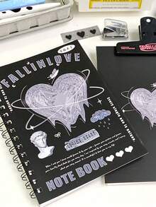 1pc Black & White Minimalist INS Style Crystal Glass Texture Spiral Notebook, A5 Lined Memo Pad, Portable Student Diary - A5 lined - View 12