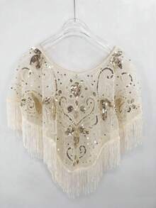 1 chiếc khăn choàng kiểu áo choàng đính sequin và ngọc trai, áo khoác ngoài dự tiệc. - Nhiều màu - Xem 15