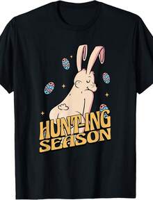 Hunting Season Easter Bunny Funny Rabbit Egg Hunting Spring T-Shirt - 黑色 - 查看 1
