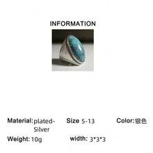 1枚优雅镀银戒指，镶嵌闪亮合成绿松石，精致珠宝，适合订婚、结婚、派对装饰，也是周年纪念日和生日礼物的完美之选。 - 銀色 - 查看 4