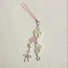 Accesorio de teléfono con lazo estilo Y2K, hecho a mano con cuentas de color rosa, decoración de bolso, llavero, joyería, regalo para niñas, regalo de cumpleaños de primavera - A - Ver 5