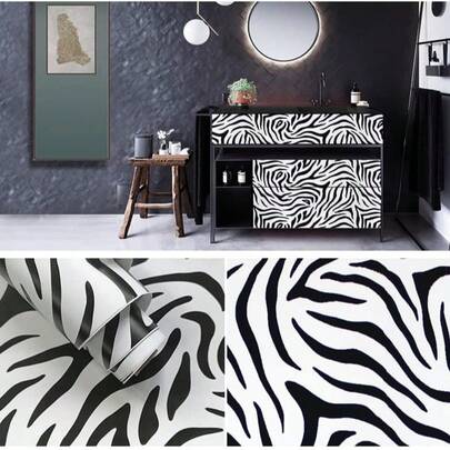 1 Cuộn Giấy Dán Tường Họa Tiết Sọc Ngựa Vằn, Kích Thước 17.7inX39.3/118.1/196.8/396in, Chống Thấm Nước, Có Thể Tháo Gỡ, Giấy Dán Tự Dính, Thích Hợp Để Trang Trí Phòng Khách, Bàn Trang Điểm, Tủ TV, Cải Tạo Tường Phòng Ngủ.